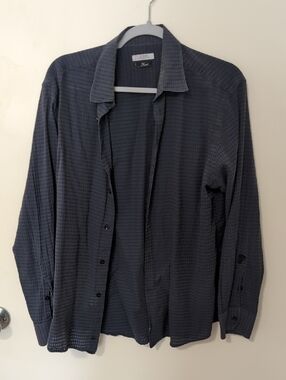 Versace Collection Blue and Gray Striped Button-Up Shirt